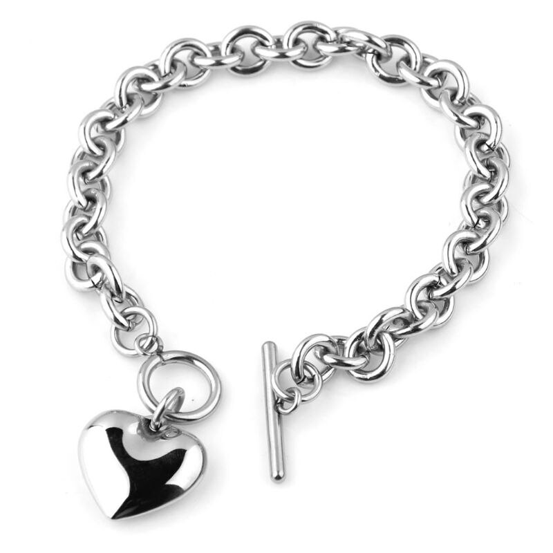 1 Set Women Stainless Steel Chain Heart Toggle Bracelet Necklace Jewelry Set