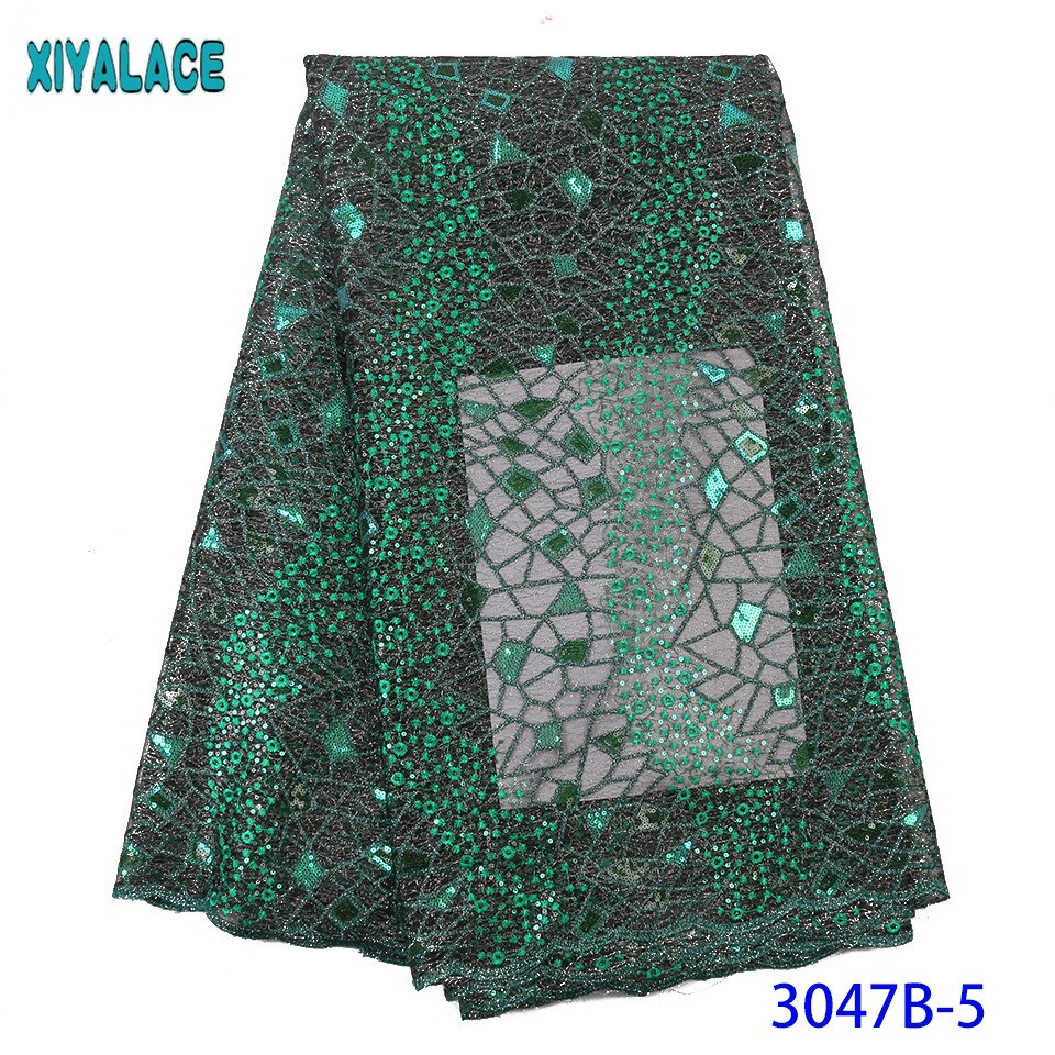 Green African Lace Fabrics Organza Lace Nigerian Tulle Lace Fabric French Net with Sequins KS3047B