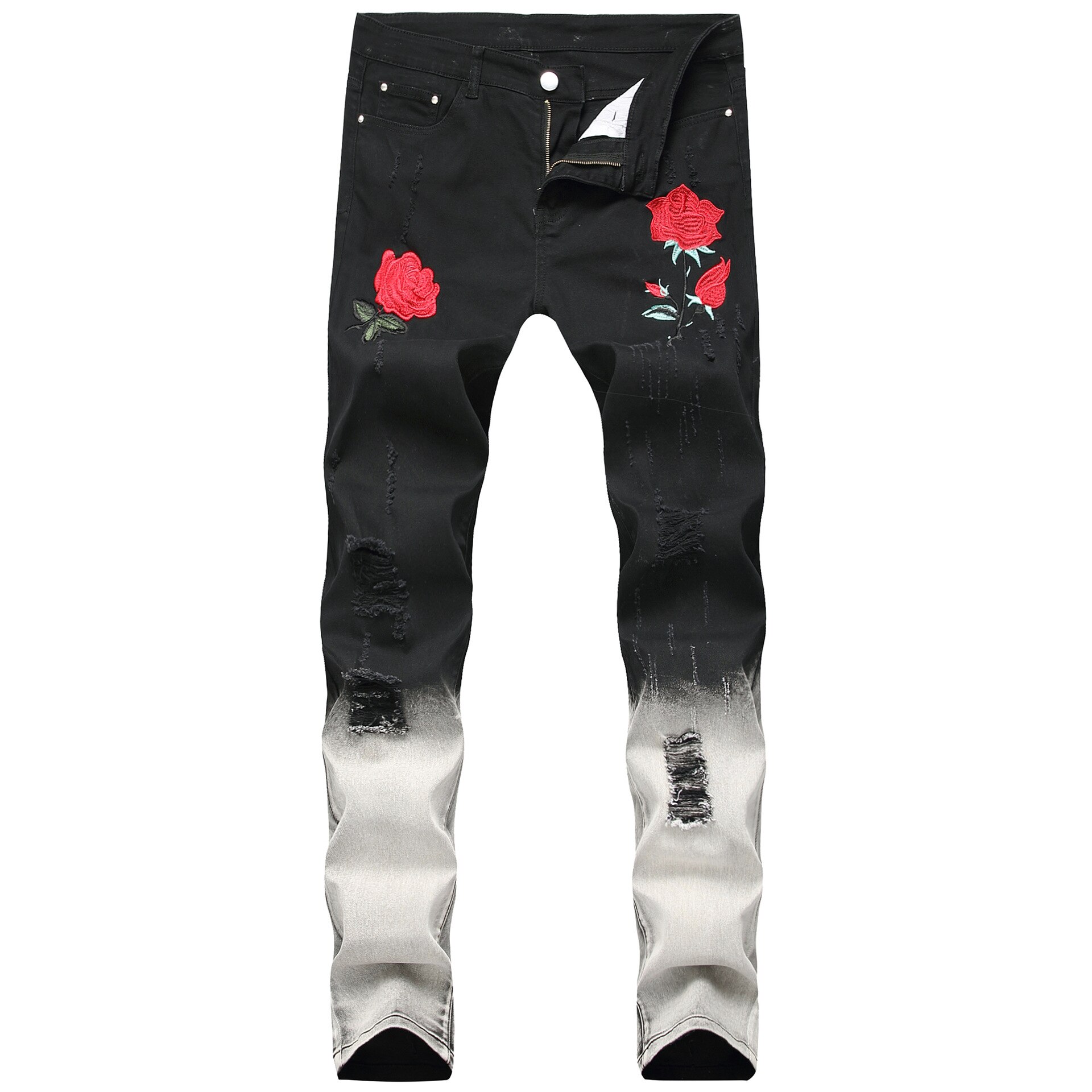 Geborduurde broek heren skinny jeans gescheurde jeans denim broek casual broek lange broek heren jeans heren broek lange broek