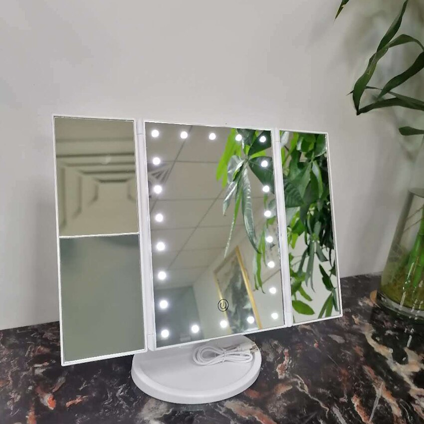 Falten machen-hoch Spiegel mit Lichter 22 LED Licht hoch Spiegel mit 2X/3X Vergrößerung, Spiegel berühren Bildschirm, 180 grad Drehen