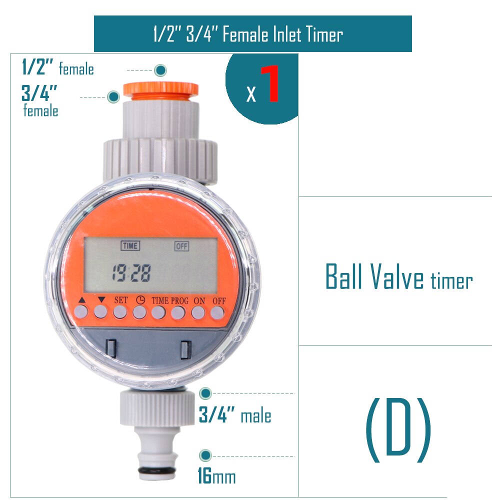 Garden Water Timer Rain Sensor Solar LCD Double Dial Controller Watering Irrigation 1/2'' 3/4'' Tap Joint Solenoid / Ball Valve: D-1PC