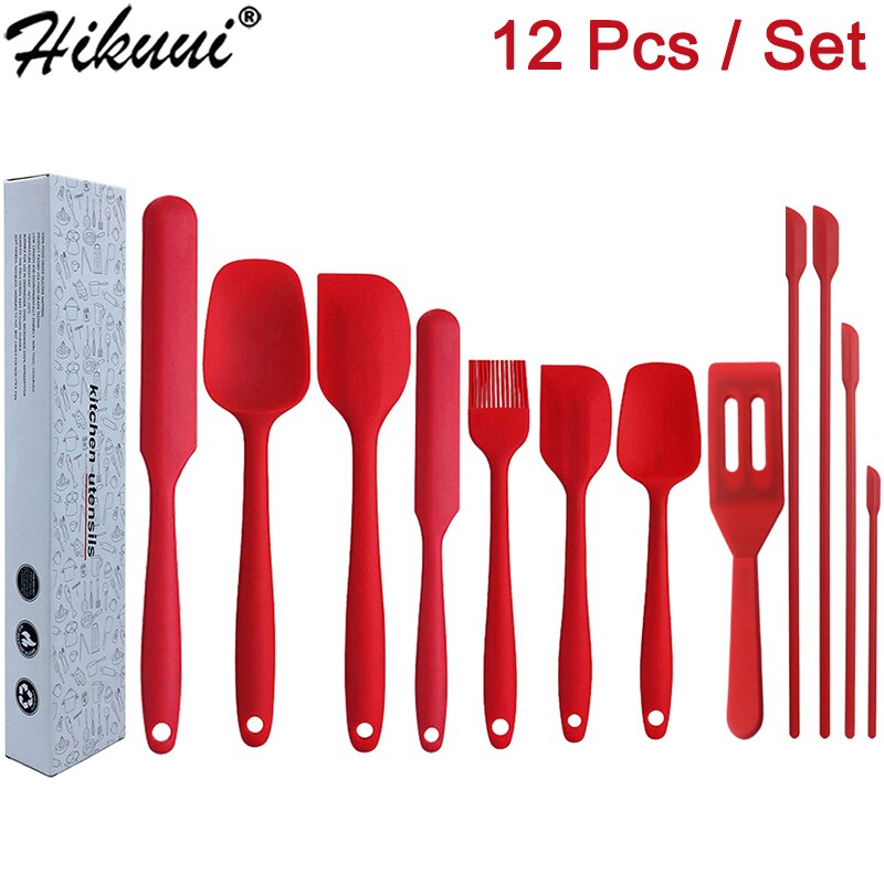 Juego de espátulas de silicona, utensilios de cocina, cuchara raspadora, cepillo, herramienta para hornear y cocinar, 6 uds.: 12pcs-Set-Red