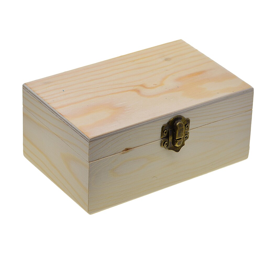 Large Wooden box storage plain wood jewel box case with lid lock 150x98x69mm