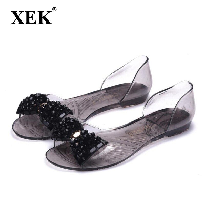 Sandales à bout ouvert pour femmes, chaussures à talon Transparent, avec nœud papillon brillant et gelée, , XC07