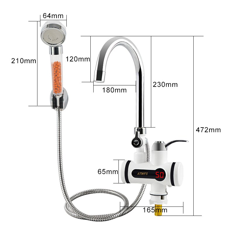 ATWFS Instant Water Heater Faucet Electric 220v Bathroom Shower Heater Anion Shower Head Heating