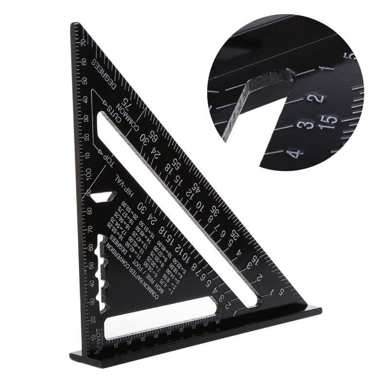 7 Inch Metric Aluminum Alloy Triangle Angle Square Ruler for Woodworking Speed Square Angle Protractor Measuring Tools