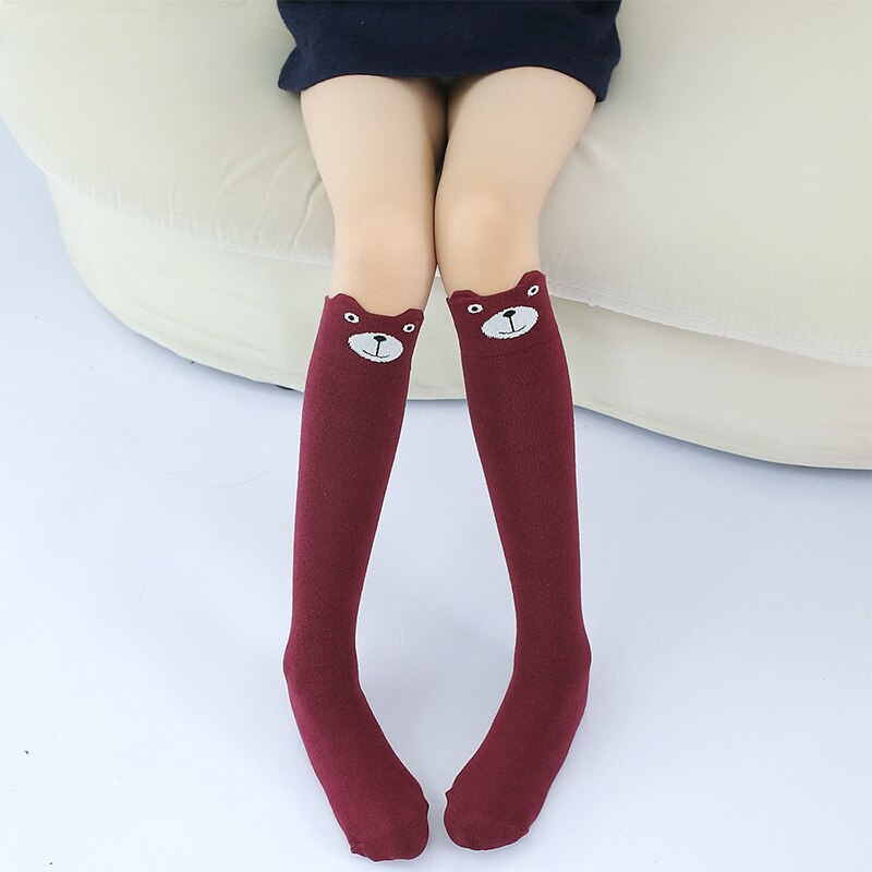 Skolebarn små piger knæhøje lange sokker børn ræv / kat print bomuld varme benstøvler til pige tilbehør til tøj: Rød