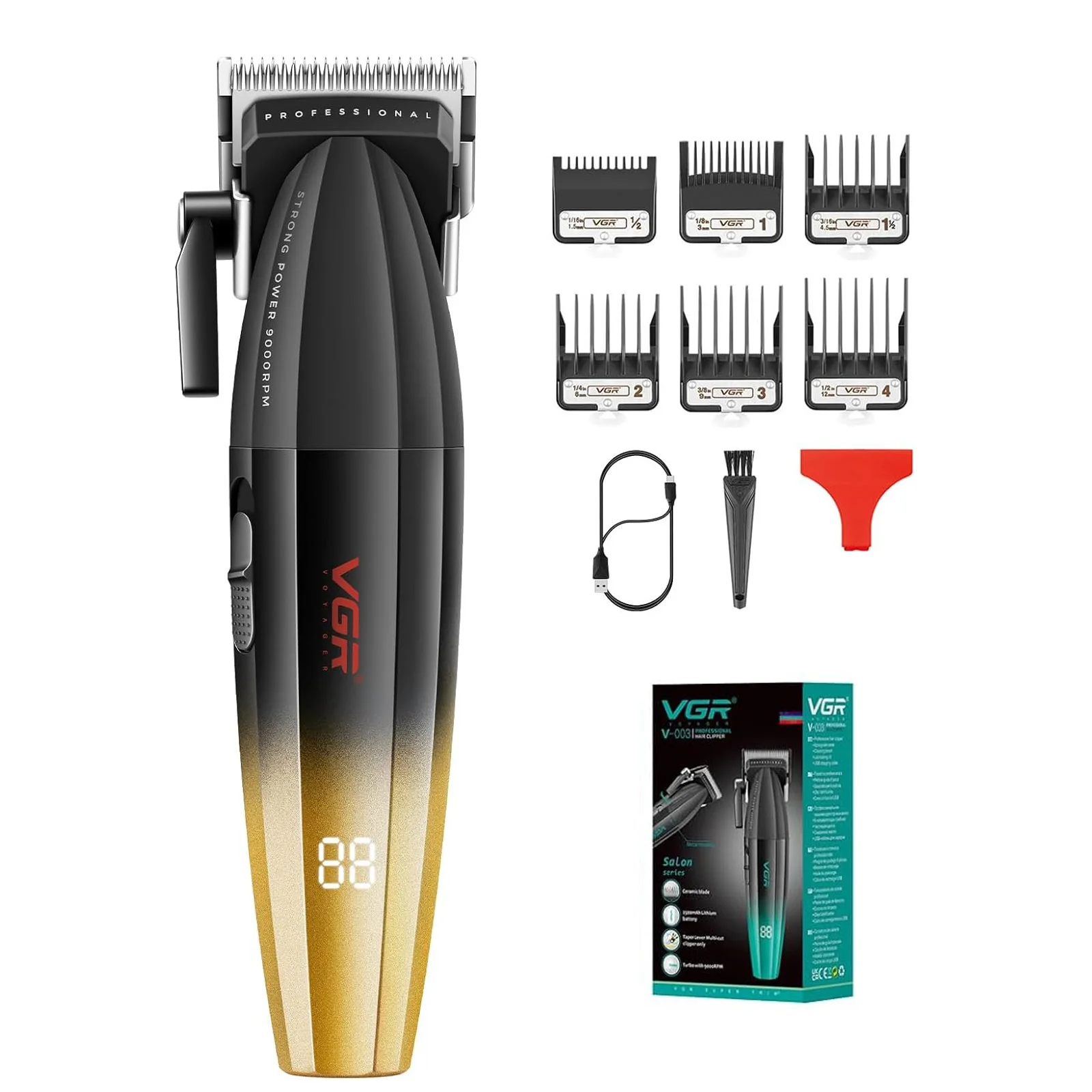 Vgr 003 906 profissional fade máquina de cortar cabelo sem fio aparadores para homens conjunto carga usb display led kit corte cabelo: Verde