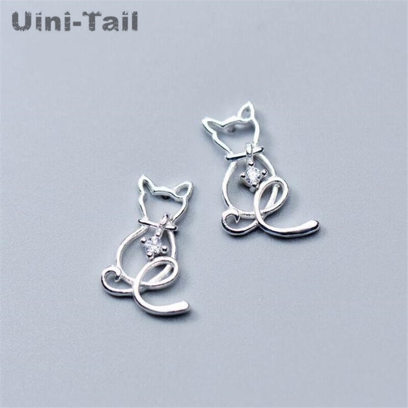 Uini-Coda hot new 925 sterling silver dolce gatto della ragazza degli orecchini di temperamento dei monili di moda carino piccolo gatto fresco orecchini GN767