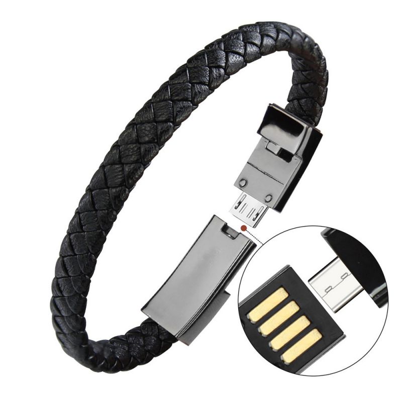 Type-C Telefoon Kabel Outdoor Draagbare Lederen Mini USB Armband Charger Data Oplaadkabel Sync Cord voor Android iPhone