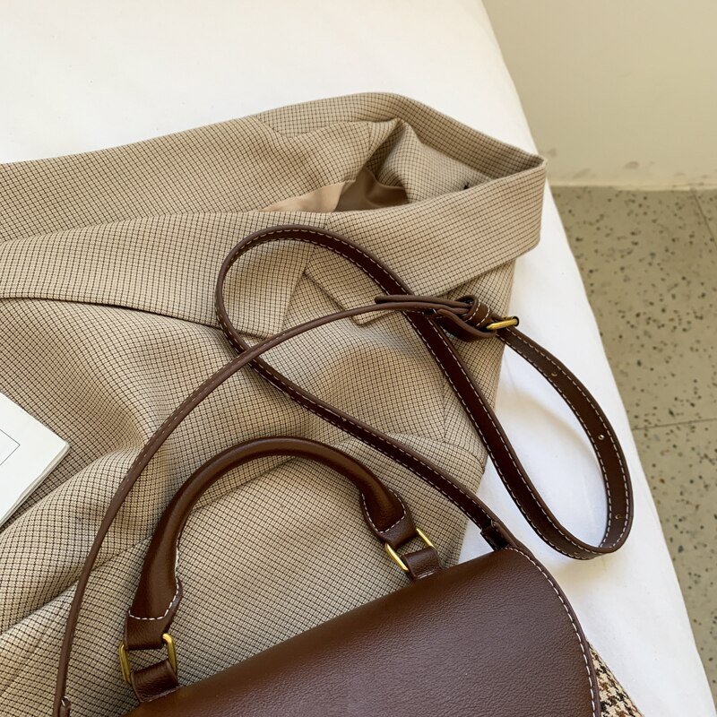 Handtassen voor vrouwen, pied-de-poule dames crossbody tas, handtassen, vintage pu leren schoudertassen met haakjes