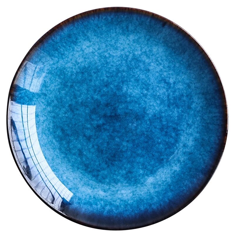 Ceramic Western Style Blue Round Flat Tray Food Steak Dinner Plate Tableware Consumer and Commercial Plate Restaurant Plate