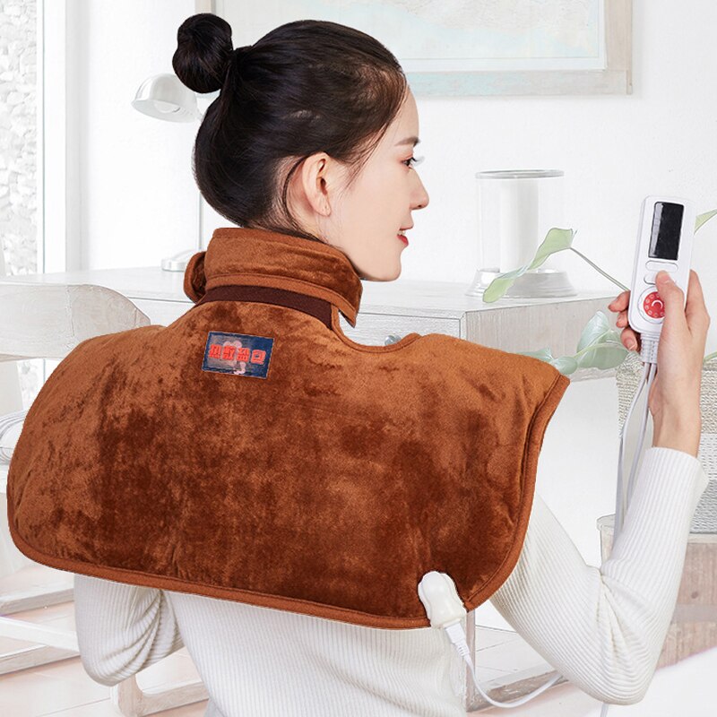 Manta de chal de masaje con calefacción eléctrica, almohadilla calentada de sal Herbal para cuello y espalda, envoltura de calor, temperatura ajustable: REINO UNIDO / Brown