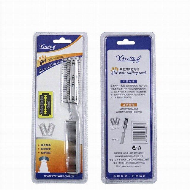 Ręczna maszynka robić włosów ze stali nierdzewnej z grzebieniem dla zwierząt podwójna końcówka robić włosów Styler ścinanie włosów grzebień dla psów koty z 2 ostrzami: Default Title