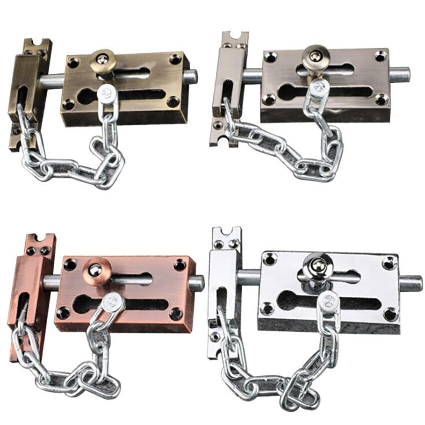Door Chain Lock, Zinc Alloy Security Chain Guard Slide Bolt Latch, Heavy Duty Door Latch Bolt, Silver, Red / Green Bronze