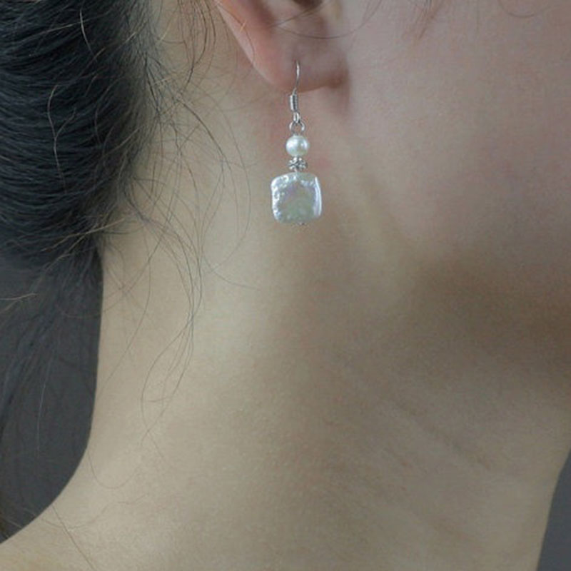 Square pearl earrings earring handmade