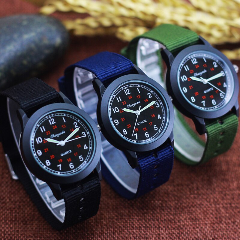 beroemde mannen jongens studenten canvas 24-uur afneembare riem quartz horloges kids sport montre enfant klokken