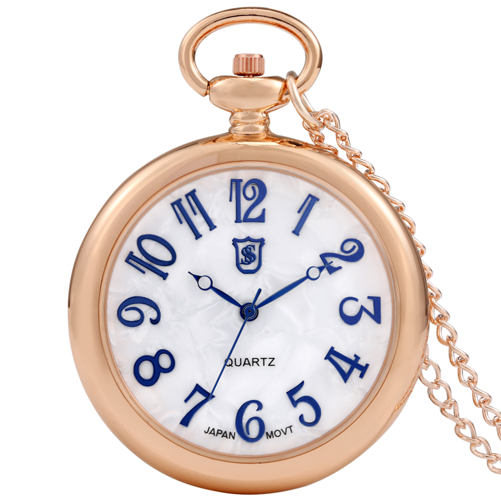 Girls Golden Style Pocket Watch Fashionable Colorful Flowers Pendant Watch Shell Chain Birthday Reloj De Bolsillo: Rose Gold