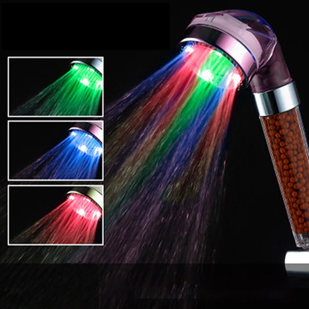 Pommeau de douche SPA à anions LED, économie d'eau, contrôle de la température, grande douche à main colorée