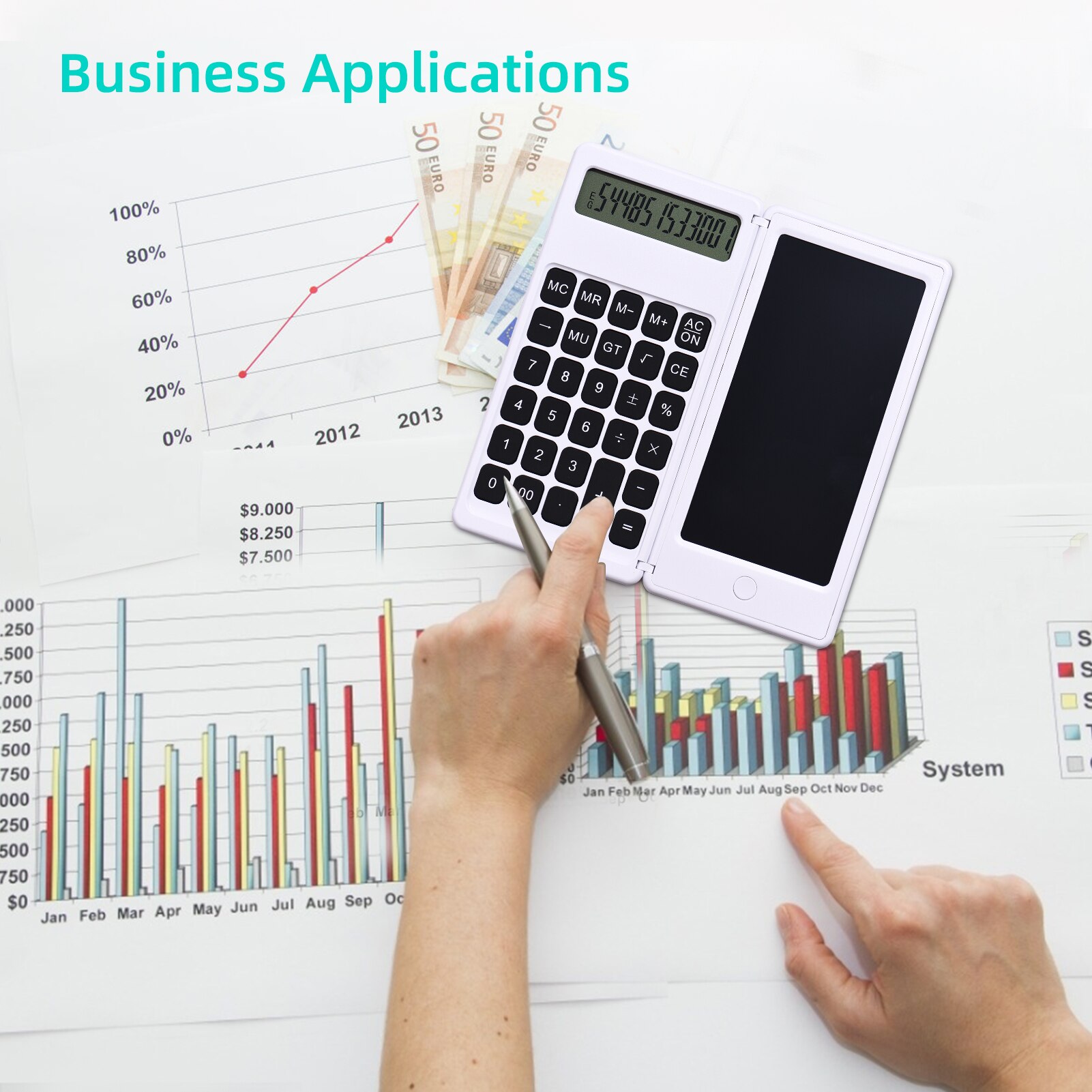 Składany kalkulator i 6 Cal cyfrowy 12-cyfrowy wyświetlacz z funkcją kasowania przycisk blokady długopis rysik