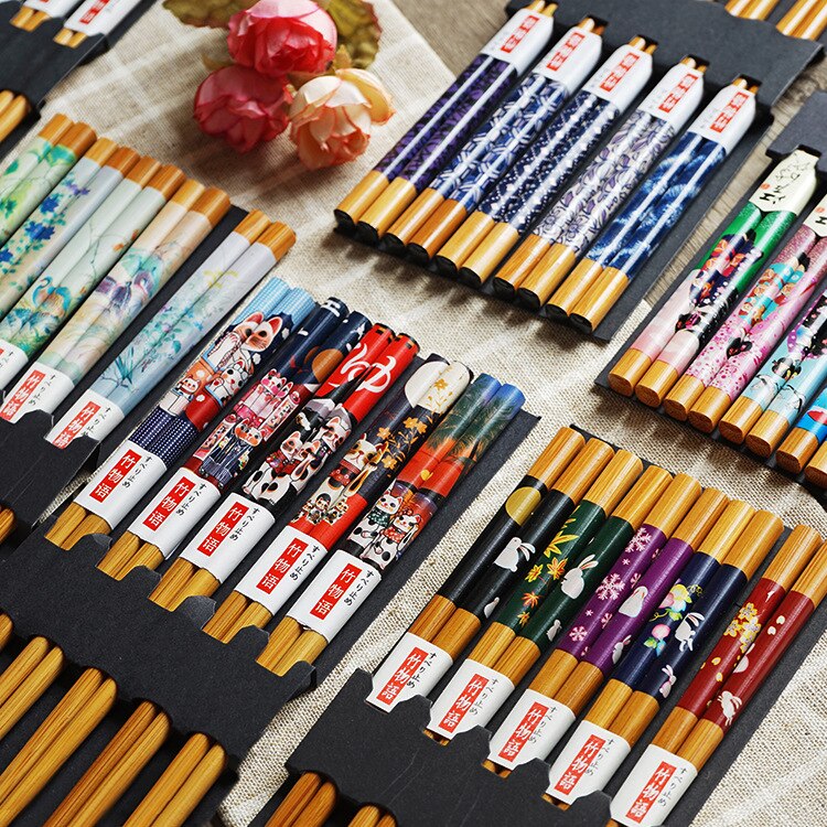5 par Sett Spisse Spisepinner - matte sushi Katt Blomst til Kjøkken