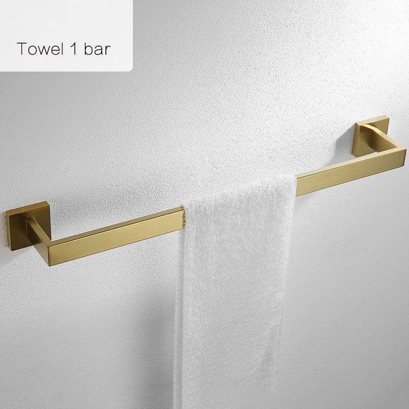 Juego de accesorios dorados para baño Barra de toallas de acero inoxidable 304, soporte de papel higiénico, estante para toallas, gancho, jabonera, cepillo para inodoro: towel 1 bar