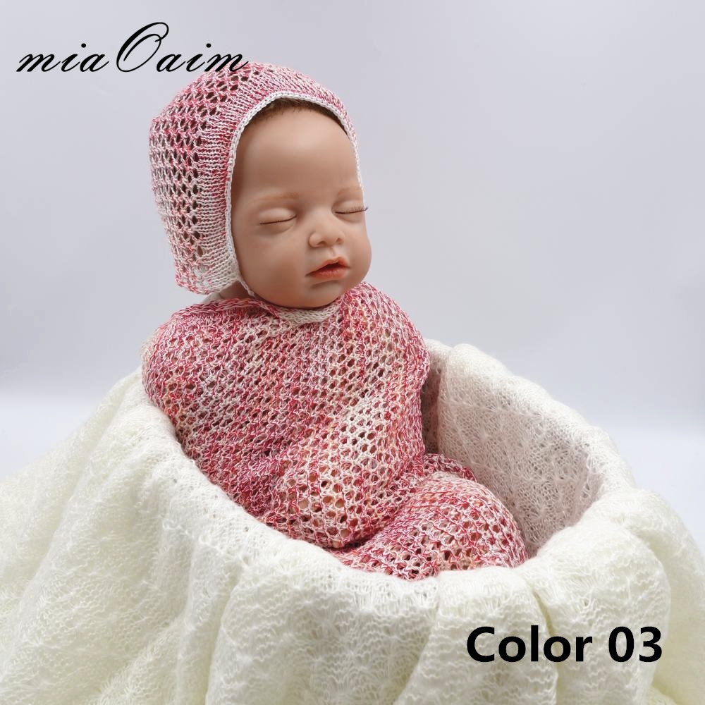 Gebreide Rekbare Multi Kleur Pointelle stitch Pasgeboren Wrap met Hoed Baby Fotografie Deken Pasgeboren fotografieachtergrond