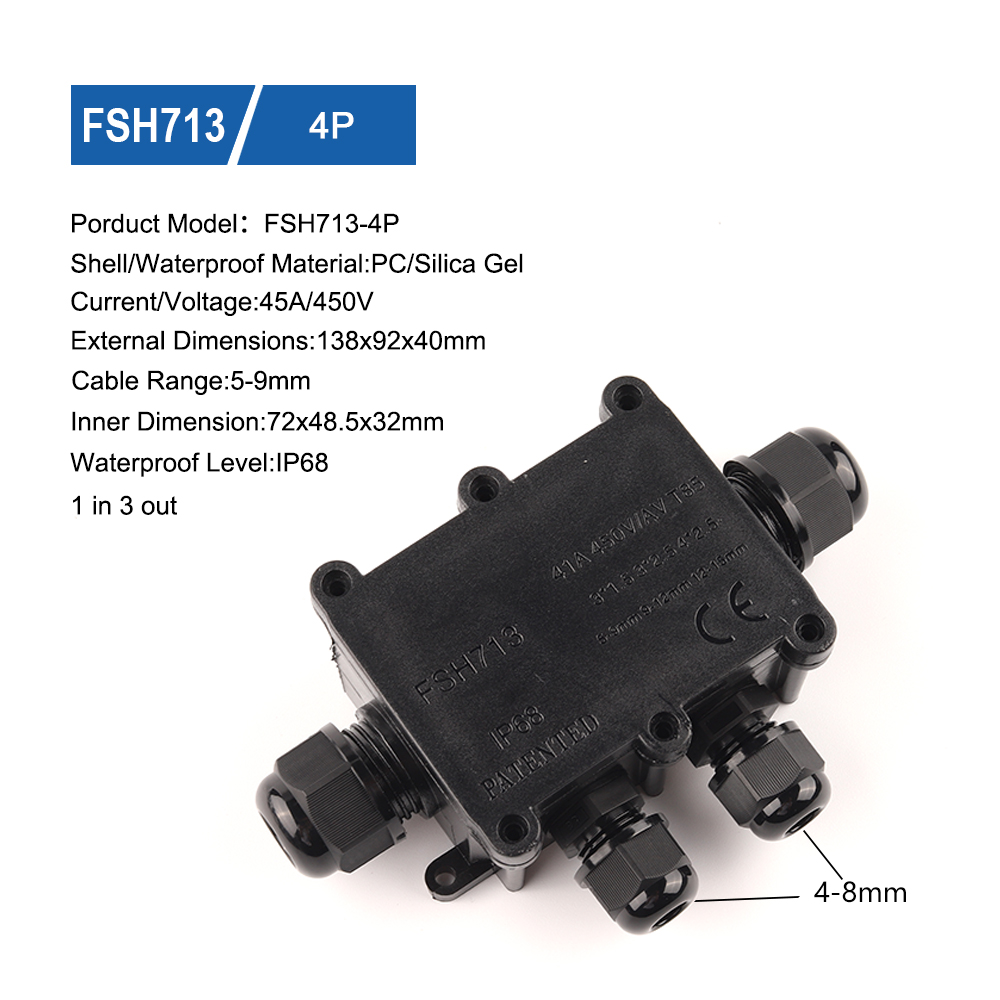 2/3/4/5/6 Way IP68 45A/450V Outdoor Waterproof Cable Connector Junction Box With Terminal Block For Wire Accessories: FSH713-4P