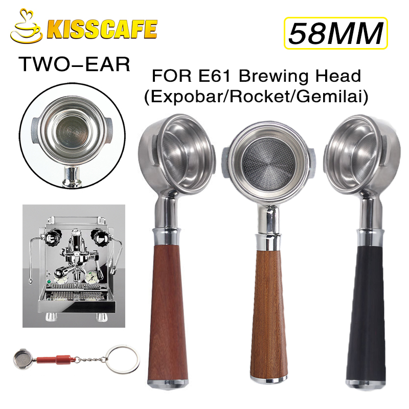 58 mm bodenloser Siebträger für E61 EXPOBAR Gemilai zwei Ohren mit 2 Tassen Filterkorb Kaffeezubehör Espressomaschine Barista