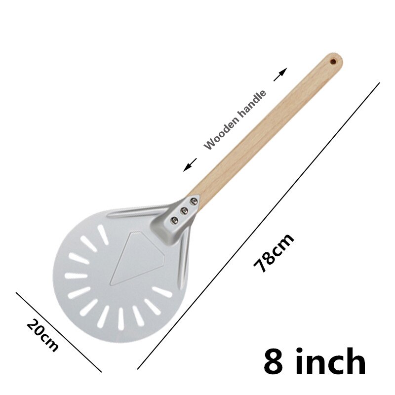 Pizza Draaien Kleine Pizza Schil Paddle Korte Ronde Pizza Tool Non Slip Houten Handvat 8 9 Inch Geperforeerde Pizza Schop aluminium: 8 inch 78cm