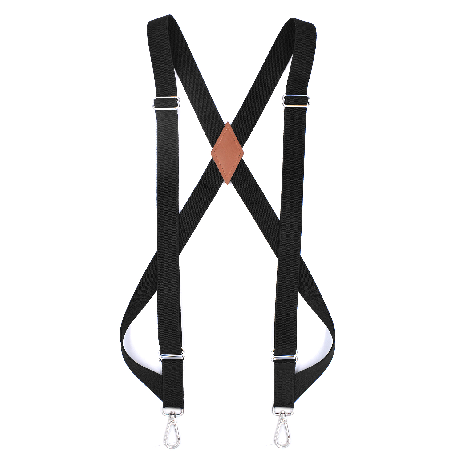 Sideclips trucker seler til mænd arbejder 2.5cm brede x-ryg med 2 karabinhager justerbare elastiske kraftige bukseseler sort: Sort