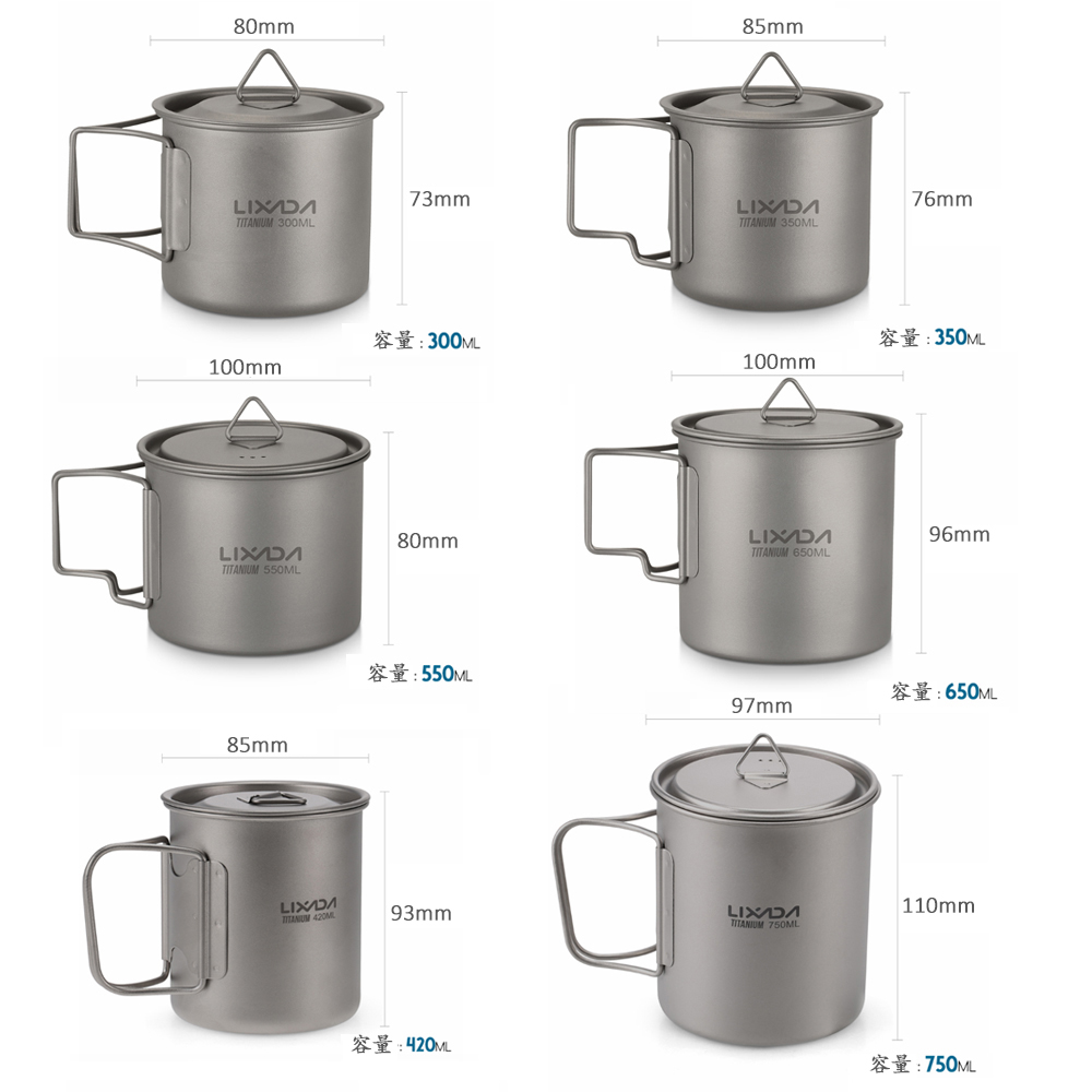 Lixada ultraleichte Titan Tasse Becher 300/350/550 ml/650ml draussen Wasser Tasse Picknick Wasser becher Geschirr mit faltbarem Griff