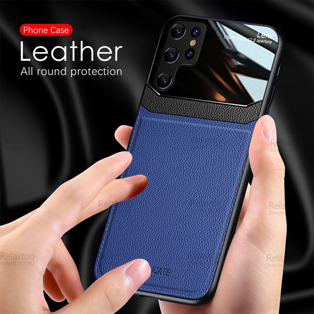 For Samsung Galaxy S22 Ultra Case Leather Plexiglass Protection Cover For Samsung22 Plus S 22 5G Silicone Frame Bumper Fundas