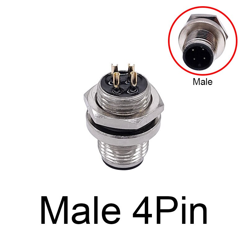 M12 -panel bakmonterad flänshylsa sensorkontakt vattentät skruvgängad koppling hane 3 4 5 8 stift: Hane 4 pin