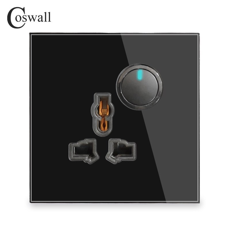 Coswall Glass Panel Wall Universal Socket + 1 Gang 2 Way Passage Through On / Off Stair Light Switch Switched LED Indicator