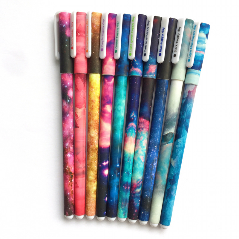 10 Uds pluma de gel de color galaxia estrella estrellada 0,5mm bolígrafo bolígrafos canetas artículos de papelería accesorios de oficina útiles escolares F308