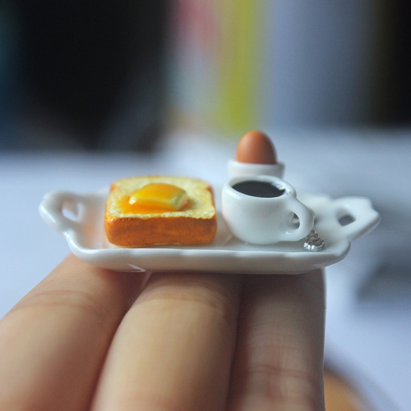 1set 1/12 Scale Miniature Dollhouse Mini Breakfast Egg Toast Coffee Cup Play Kitchen Restaurant Accessories for blyth doll Toys