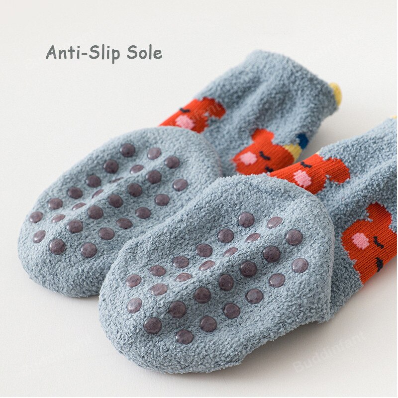 Calcetines de bebé de invierno de goma antideslizante suela calcetines 2/3 par/set dinosaurio conejo zorro Animal patrón de calcetines bebé niño niñas