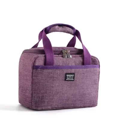 Women Men Large Thermal Dinner Box Food Case Bags Waterproof Insulated Lunch Bags Oxford Travel Tote Necessary Picnic Pouch: PURPLE