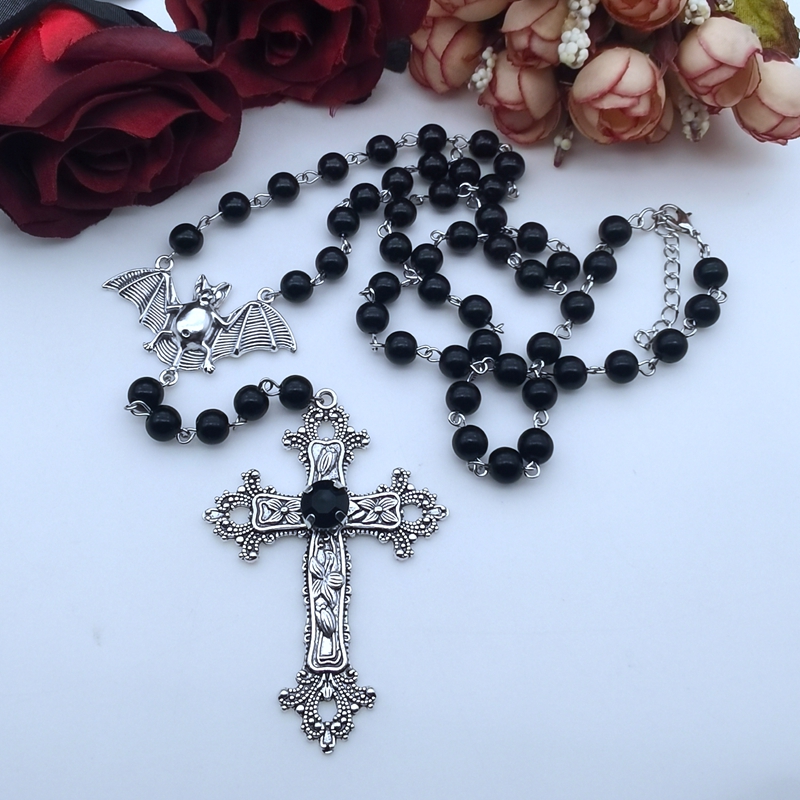 Neue Gothic Rosenkranz Halskette Gebetskette Perlen Handel Kreuz Halloween Anhänger Witcher Charme Gothic Schmuck Kreativität Halloween: Stahl farbe