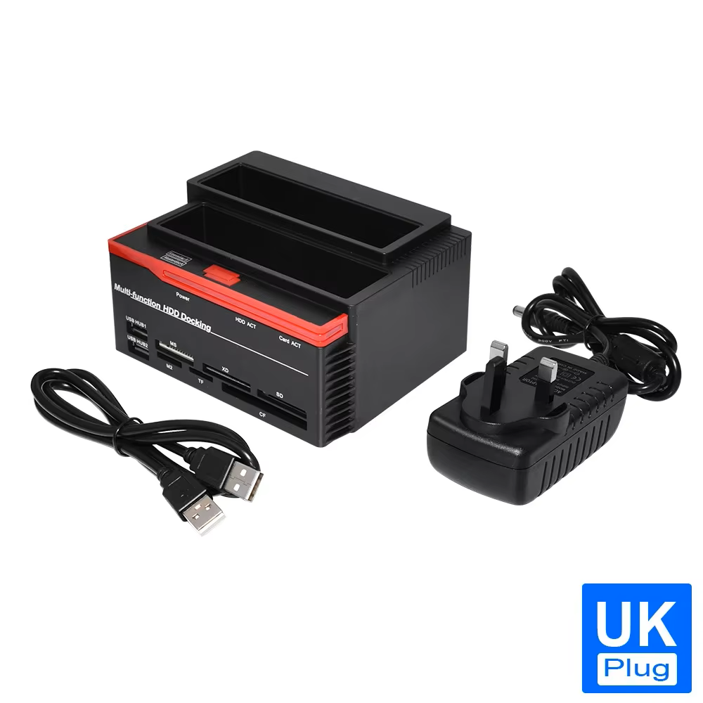 2.5/3.5" SATA IDE HDD Docking Station Clone HDD Enclosure USB 2 Ports USB 2.0 Type C Hub MS/M2/XD/CF/SD/TF Card Reader: Blue