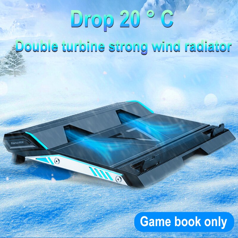 Llano 17 tommer gaming laptop køler to ventilator laptop kølepude dobbelt usb porte, led surround stum notebook radiator stativ