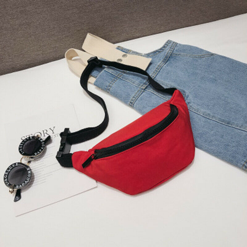 Mignon fille dame taille sac décontracté solide couleur nylon fermeture éclair fanny pack extérieur voyage poitrine sac: Rouge