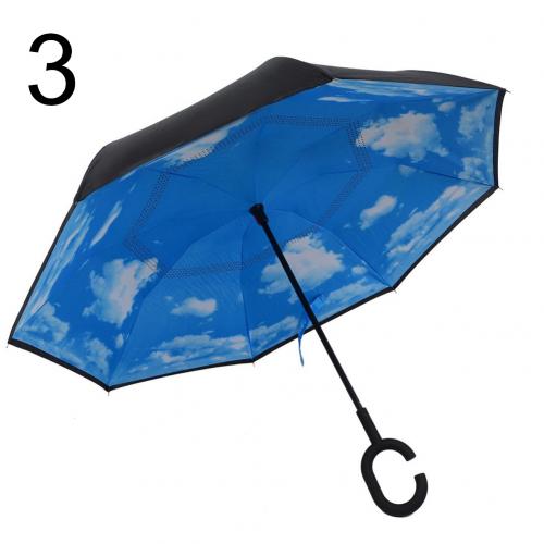 Lady Double Layer Anti-UV Windproof C-Shaped Handle Reverse Folding Umbrella Man Women Sun Rain Car Inverted Upstanding Umbrella: 3