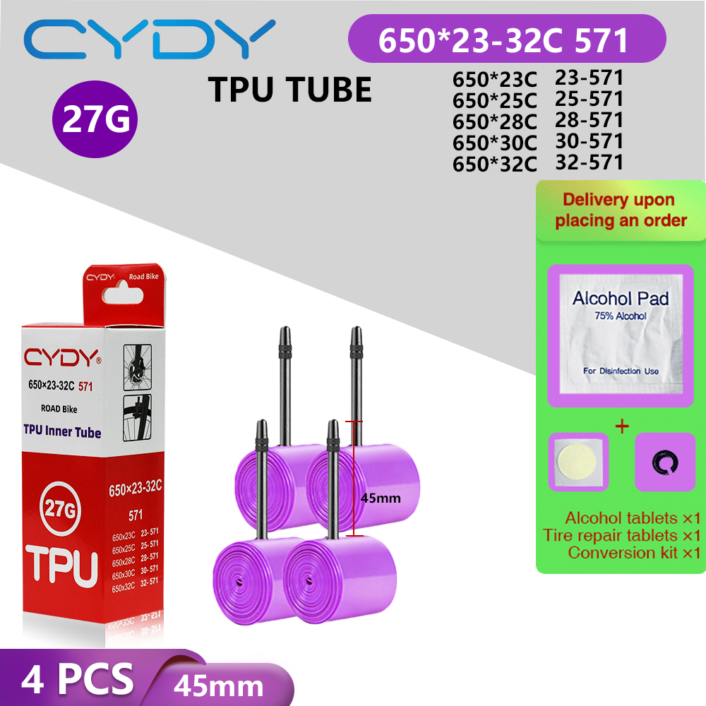 Cydy racercykel tpu-slang 650 x 23c 25c 26c 27c 28c 30c 32c cykeldäck 27g kameradäck 650c pneumatiska aro franska ventiler: Himmelsblå