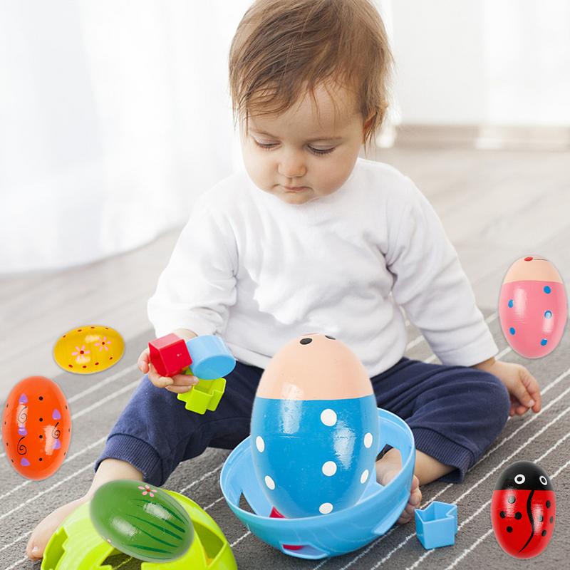 6 uds. Musical de percusión de madera de huevo, agitador de huevos de Maracas de Pascua-vibrador, juguetes para niños, instrumento Musical