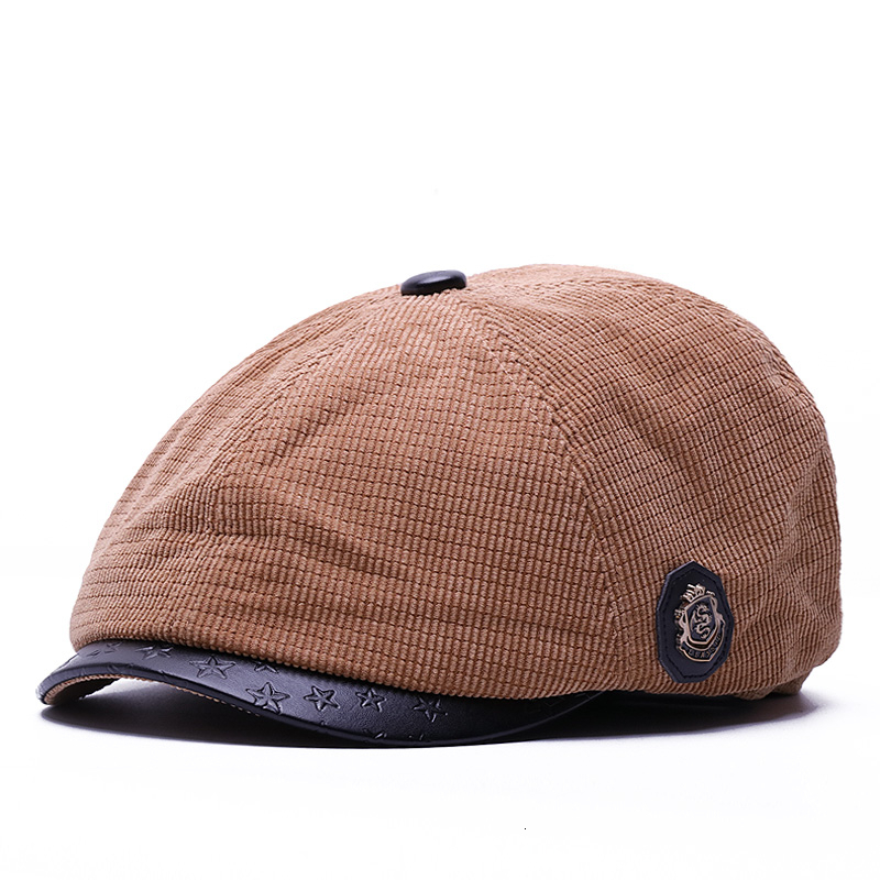 Gorros de invierno de pana para hombre, gorra gruesa y cálida con forro polar, octogonal, informal, para exteriores, 55,5-60cm: camel 