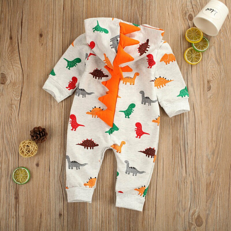 0-24M Toddler Baby Boy Girl Kid Rompers Long Sleeve Dinosaur Climbing Suit Romper Autumn Hooded Clothes