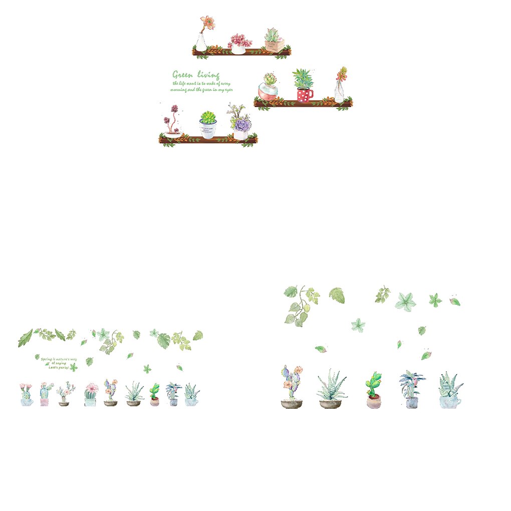 Succulent Cactus Flower Wall Sticker Plant Potted Removable Window Glass Decals DIY Living Room Wallpaper