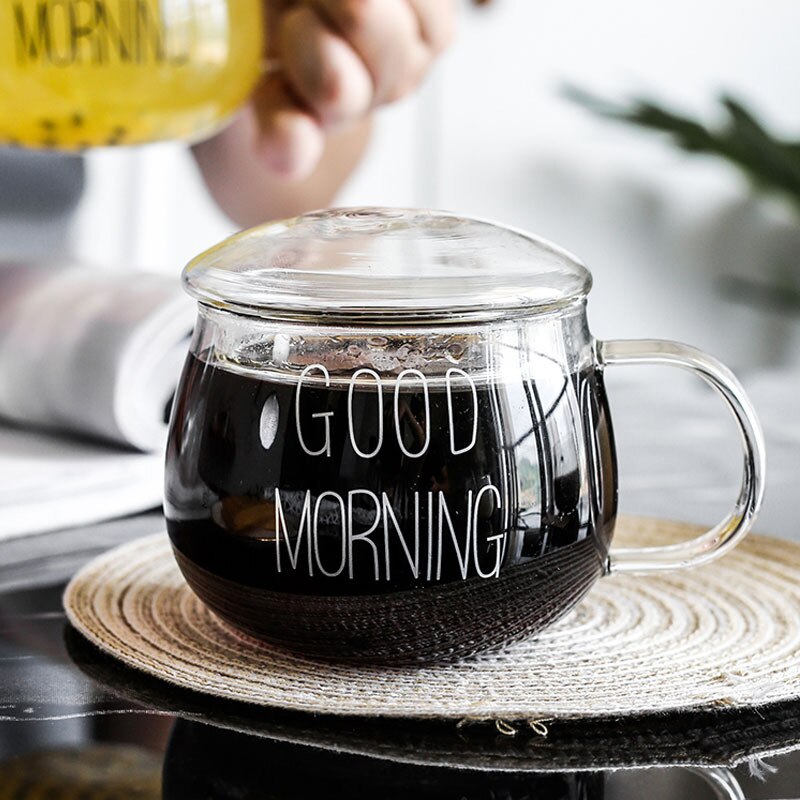 Taza de leche creativa para desayuno, resistente al calor, linda taza de cristal para café de oficina con tapa con , taza de agua